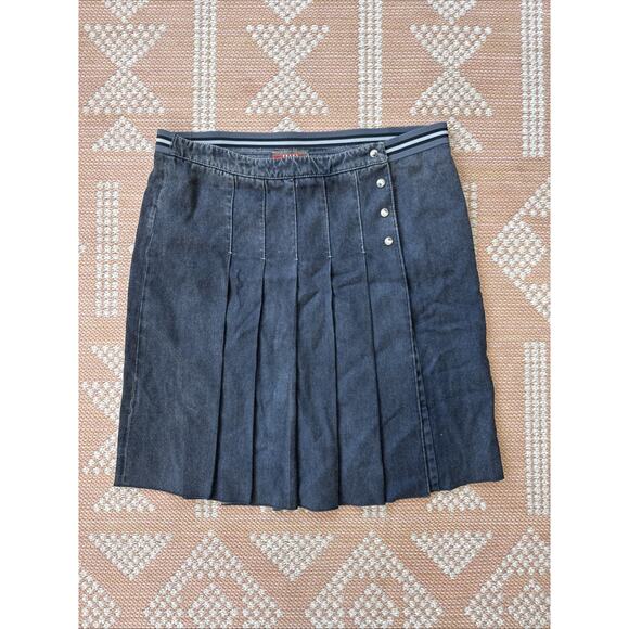 NWT Prada Designer Denim Pleat Skirt Black Jean 44 IT - Picture 1 of 6
